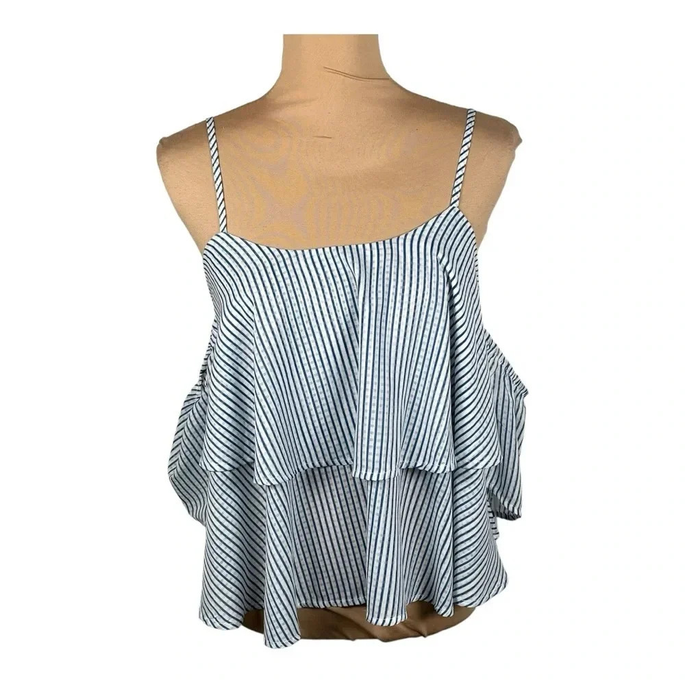 ✨ She+Sky Blue Striped Cold Shoulder Crop Top Medium NWT